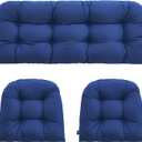 Outdoor/Indoor All Weather Tufted Wicker Chair Cushions of 3 Pieces, 1 Loveseat and 2 U-Shape Waterproof Cushions for Patio Furniture,Wicker Loveseat,Bench-Navy Blue