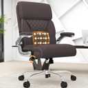 Big & Tall Ergonomic Leather Office Desk Chair with Lumbar Support | Flip-Up Armrests, 360 Swivel, Rocking Function, High Back Computer Chair, Premium Leather Coffee