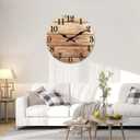 XNM Brown Office Clock 24 Inch Wood Farmhouse Wall Clocks Battery Operated Oversized Silent Wall Clock Non Ticking(MDF No Solid Wood)