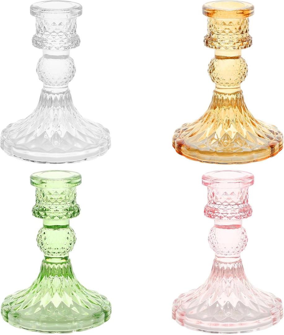 Colored Glass Candle Holders Set of 4 - Taper & Votive Candle Holders for Wedding, Party, Home Decor