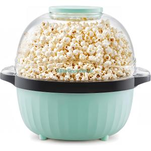 Elite Gourmet EPM145M 18-cup Hot Oil Stirring Popcorn Popper w/Measuring Cap & Reversible Serving Bowl & Butter Melting Tray, Great for Parties, Movie Night, Anytime Snack, Safety ETL Approved, Mint