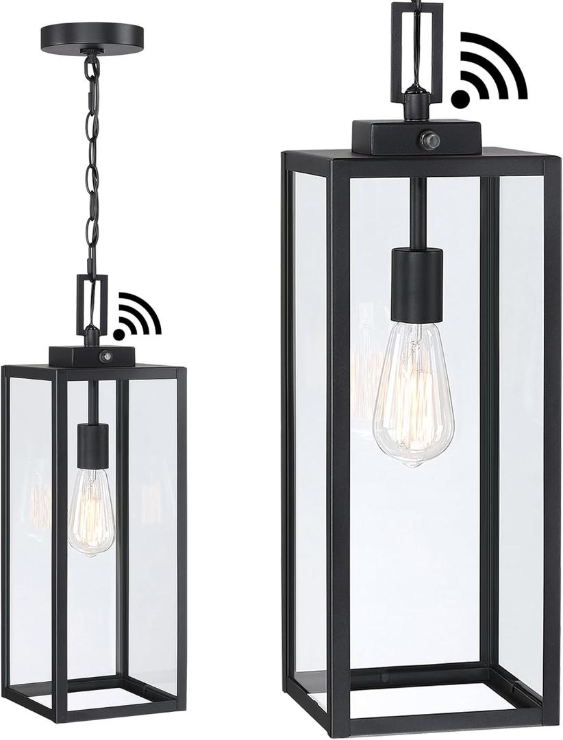 21.5 Inch Dusk to Dawn Outdoor Pendant Light for Porch,Large Size Ceiling Hanging Light with Sensor Exterior Pendant Lantern for Entrance Patio Photocell Porch Hanging Lantern,E26