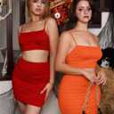 BEAGIMEG Women's Ruched Cami Crop Top Bodycon Skirt 2 Piece Outfits Dress (Red, S)