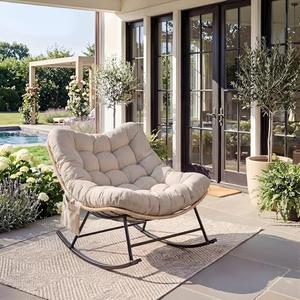 GarveeHome Outdoor Rocking Chair with Thick Cushion – Indoor/Outdoor Lounge Chair, Water-Resistant Fabric, Heavy-Duty Metal Frame, Supports Up to 450 Lbs, for Patio, Garden, Living Room Gray