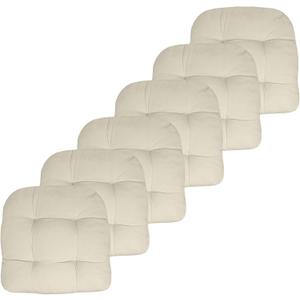 Sweet Home Collection Patio Cushions Outdoor Chair Pads Premium Comfortable Thick Fiber Fill Tufted 19" x 19" Seat Cover, 6 Pack, Cream