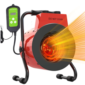 Buyplus Greenhouse Heater with Digital Thermostat, 1500W Outdoor Heaters for Patio, Overheat Protection & 3S Fast Heating, Electric Space Heater for Patio, Garage, Greenhouse, Flower House, Red