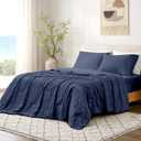 Cozy Bliss Striped Seersucker Cooling Comforter Queen Size, Lightweight Airflow Silky Cooling Bedding with Q-Max>0.45 for Bedroom, Home Decor, Hot Sleepers & Night Sweats, Navy Blue 90"x90"