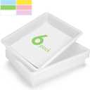 ShineMe Turn in Trays Classroom, 6 Pack White Paper Trays for Classroom with Colorful Labels, Thick Plastic Storage Bins for School, Office Organization, Letter Size Flat Storage Tray