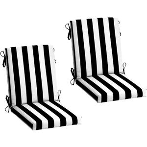 Arden 2-Pack Outdoor Patio Dining Chair Cushion, 20x44, Rain-Proof Seat Pad, Fade-Resistant Outdoor Cushion Black Cabana Stripe