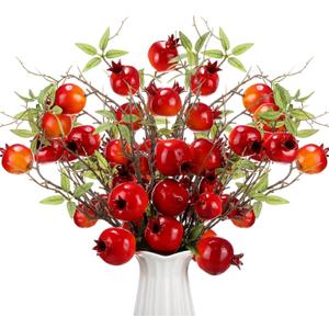 10 Pcs 21.65'' Artificial Pomegranate Branches Tall Faux Pomegranate Flower Stem Fake Berries Branches for Wedding Home Vase Party Decorations(Red)