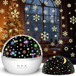 Christmas Projector Night Light Indoor, Snowflake Night Light for Room Decor, Kids Star Projector Night Light with Starry & Snowfall Theme, Xmas Birthday Gift Toy for Baby Toddler