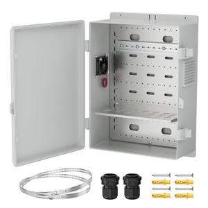 Joinfworld Vented Outdoor Enclosure Box 18.1x12.6x6.4 Outdoor WiFi Enclosure Waterproof White Nema Electrical Box with Cooling Fan for Electronics