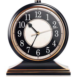AYRELY Vintage Desk Clock Silent-Non-Ticking 10-inch dial Table Clock,Retro Mantel Clocks and Easy to Read for Living Room, Bedroom, Shelf Decoration, Fireplace, Farmhouse Decor (Black)