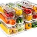14 Pack Fridge Organizers and Storage - Refrigerator Organizer Bins with Lids, BPA-Free Fridge Organization, Fruit Storage Containers for Fridge, Vegetable, Food, Drinks, Cereals, Clear
