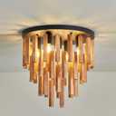 5-Light Semi Flush Mount Ceiling Light Fixture Rustic Wood Chandelier Retro Ceiling lamp Oak and Black with E26 for Farmhouse Kitchen Living Room Entryway Bedroom Dining Room Bathroom.
