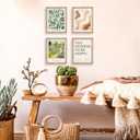 GUMEYJIA Modern Wall Art Print Set 4 Piece Wall Decor Collection Botanical Verde Desert Contemporary Van Gogh Garden Inspirational Quote Wood Frame (8"x10") (Multicolor)