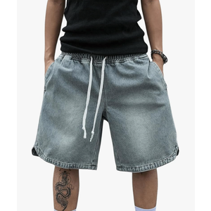 Men's Vintage Denim Shorts Baggy Jean Shorts Elastic Drawstring Waist Baggy Jorts Streetwear L