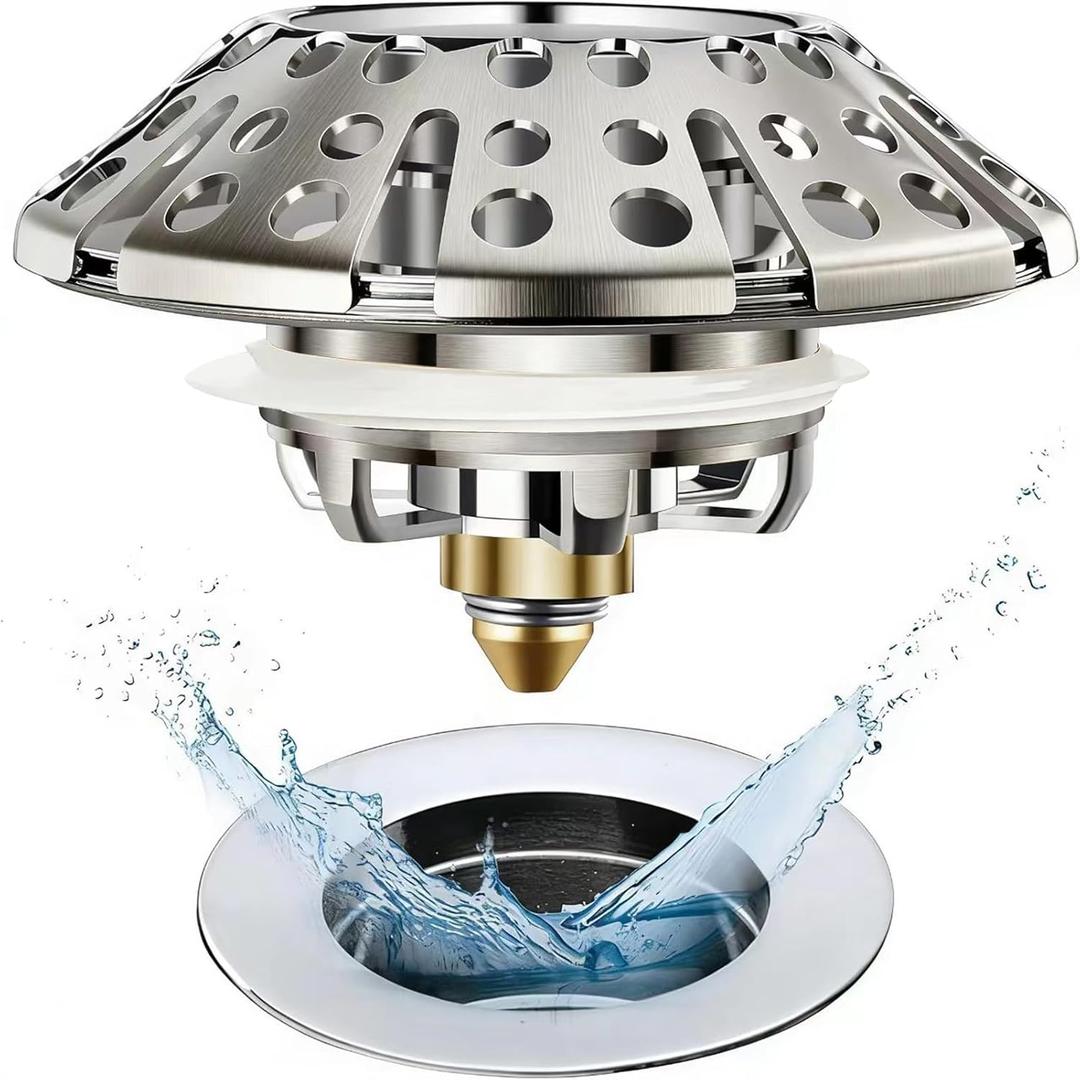 AzWzz Bathtub Drain Stopper, Pop Up Tub Stopper Plug with Bathtub Drain Hair Catcher Cover, Universal for 1.45 in to 1.8 in Tub Drain, Brushed Nickel