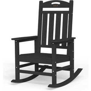 Oversized Outdoor Rocking Chair, High Back Porch Rocker Chair, HDPE All Weather Resistant Rocking Chairs for Patio, 380lbs Weight Capacity, Black