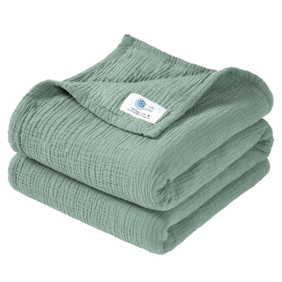 Lulumoon Muslin Quilt Blanket, Crib Blanket for Baby and Toddler,47x47 Inches(Lotus Leaf)