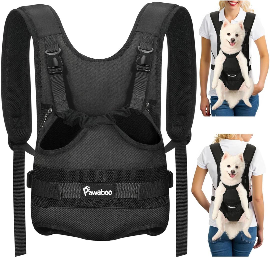 Pawaboo Pet Dog Front Carrier Backpacks, Legs Out Pet Carrier Backpack for Dogs, Adjustable Dog Chest Carriers Purse for Small Medium Dogs Hands Free for Travel Hiking Cycling Camping, L, Black