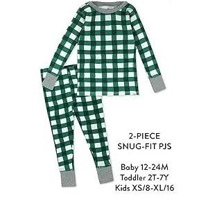 HonestBaby Unisex-Baby Organic Cotton Holiday Pajama Set,  2T, Painted Buffalo Check Emerald