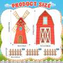 Honoson Large Farm Cardboard Cutouts Sets, Red Farm Party Decoration Farmhouse Backdrop Stand, Yard Signs for Baby Shower Birthday Rustic Party Supplies Photo Props(Barn Windmill)