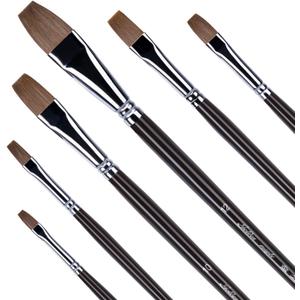 Golden Maple Red Sable Paint Brushes Flat Set of 6 Long Handle Paint Brushes in Assorted Sizes for Watercolor and Acrylics for Students and Professionals