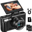 4K Digital Camera for Photography, 64MP Vlogging Camera for YouTube with 3" 180° Flip Screen, WiFi Compact Camera with 18X Digital Zoom, Comes with 32GB Micro SD Card & 2 Batteries, Black