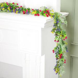 1 Pcs 6 ft Spring/Summer Wildflower Garland Artificial Greenery Flower Garland with Daisy and Lavender Fake Floral Vine for Birthday Party Wedding Mantle Porch Staircase Home Table Centerpiece Decor