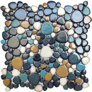 Parrotile Pebble Tile for Shower Floor Aqua Cobalt Blue Mosaic Backsplash Tiles (5 Sheets)