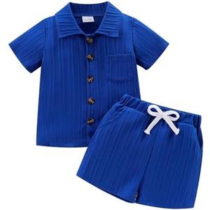 TOKIAGO Toddler Baby Boys Clothes Ribbed Button-Down Shirt Tops +Shorts Pocket Outfit 2 PCS set 12 Months-5T Without Tee 12-18M