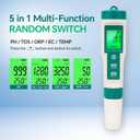 5in1 PH Water Tester, Digital pH Meter for Water, EC and TDS Meter with PH TDS EC ORP Temp Water Quality Tester for Hydroponics Plant Swimming Pool Aquarium Drinking Water Testing Kit PPM EC Tester