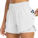 YEZII Womens High Waist Running Shorts Athletic Workout Quick Dry Shorts for Women with Pockets Gym Yoga White Summer Shorts (Medium, 1 Packs-White)