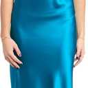 MORGAN AND CO.
Elegant Juniors' Silky Satin High Neck Gown W/Back Tie & Flowing Skirt (Small, Teal)