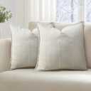 Pyonic Farmhouse Decorative Throw Pillow Covers 18x18 Set of 2, Beige Linen Cushion Covers for Couch Sofa Bed Home Decor