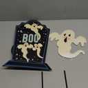 Joliyoou Halloween Yard Stake, 26.4" Solar Lighted Metal Tombstone with Glow in The Dark Ghosts, 18 LED Purple Lights Spooky Yard Sign for Outdoor Front Door Yard Lawn Garden Decorations