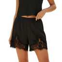 Women Lace Trim Satin Silk Shorts Y2K Patchwork Silky Mini Shorts Elastic Waist Pajama Slip Bottoms Boxer S