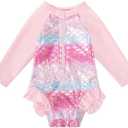 BMCiTYBM Baby Girls Swimsuits Long Sleeve Zipper One Piece UPF 50+ Sun Protection Swimwear Rash Guard 6_9M