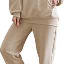 Fixmatti Women Hoodies Tracksuit Long Sleeve Sweatshirts Jogger Pant 2 Piece Outfits (Beige, L)