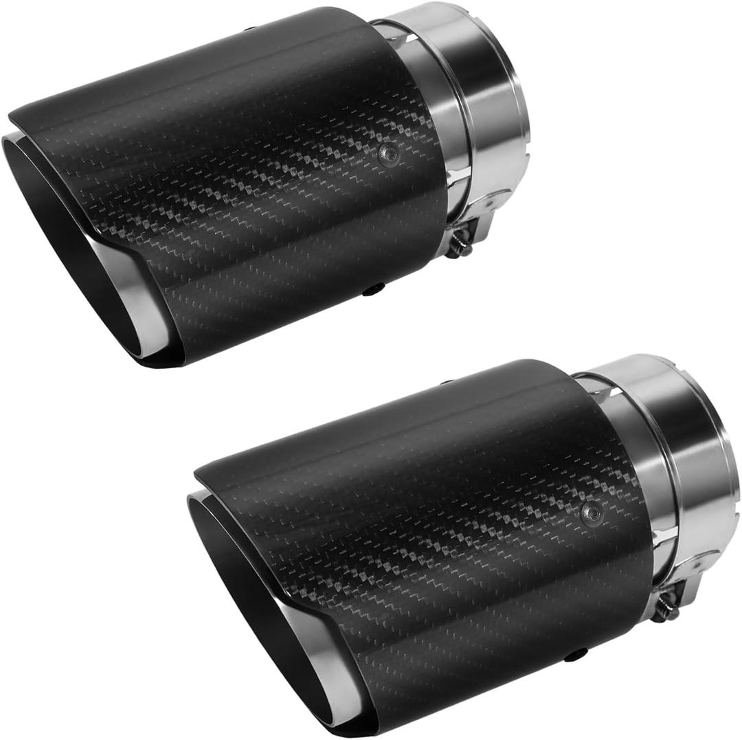 2.5'' Inlet 3.5" Outlet Black Exhaust Tips Glossy Carbon Fiber and Stainless Steel Car Tail Pipe Universal for Vehicles with 2.5" O.D. (Glossy Black Silver) 2PCS