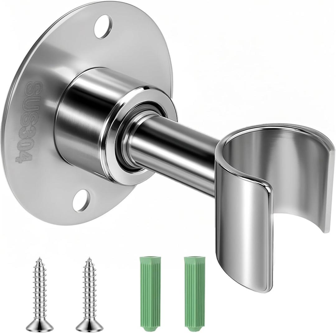 Stainless Steel Shower Head Holder Wall Mount 360 Adjustable Handheld Showerhead Bracket Metal Showerhead Wand Bracket SUS 304 Steel Shower Spray Holder Brushed Finish