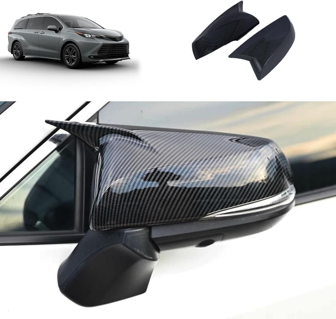 Side View Mirror Cover Compatible With Toyota Sienna 2021 2022 2023 2024 Rearview Mirrors Trim Exterior Car Accessories ABS 2PCS(Carbon Fiber Style)
