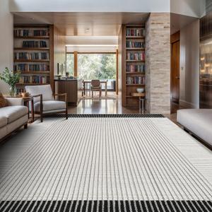 Luul Home Modern Micro Loop Indoor Area Rugs for Living Room Bedroom Kitchen Geometric Striped Black-White 6x9 Luxury Durable Low and High Pile Non-Shedding Stain Resistant Soft Area Carpet 6 x 9