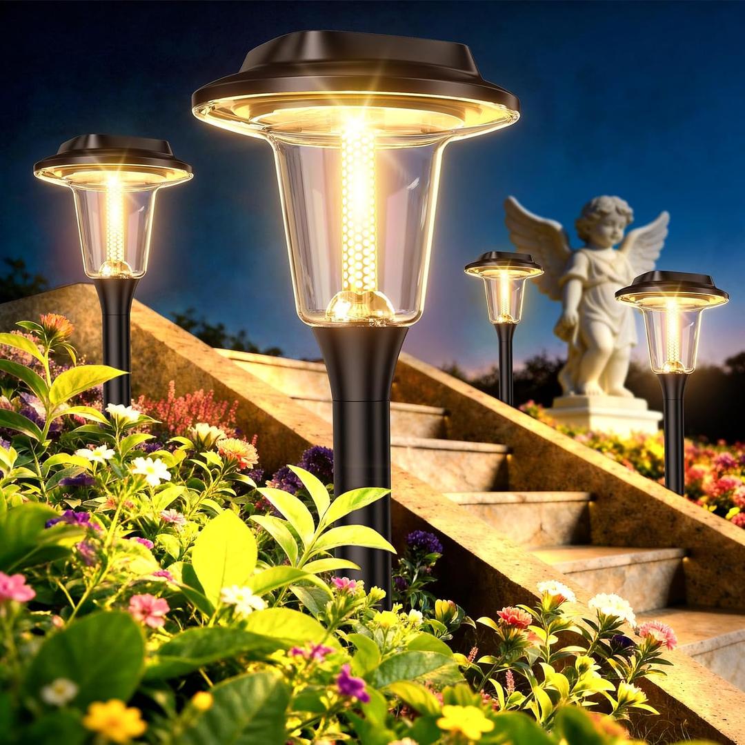 2026 New Solar Pathway Lights, 4 Pack Solar Lights Outdoor, Waterproof IP65, Upgraded Bright LED, Auto On/Off, Modern Garden Lights, Solar Powered Light for Yard, Lawn, Walkway, Driveway, Patio Decor, 23 inches