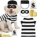 Velmitten Dogs Robber Costume for Pets Halloween Robber Puppy Costume Set, Pooch Shirts Washable Dog Hat Thief Eye Mask Money Sacks Bag 20 Pcs Plastic Gold Coin for Pup Cosplay Party (L)