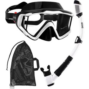 Aegend Snorkeling Gear for Adults, Dry Snorkel Set Panoramic View Enhanced Anti-Leak and Anti-Fog Technology, Adjustable Strap for Snorkeling Scuba Diving Swimming with Mesh Bag