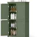 SONGMICS HOME Freestanding Storage Cabinet, Floor Cabinet with Elevated Legs, Metal Handles, for Living Room, Kitchen, Bathroom, Green