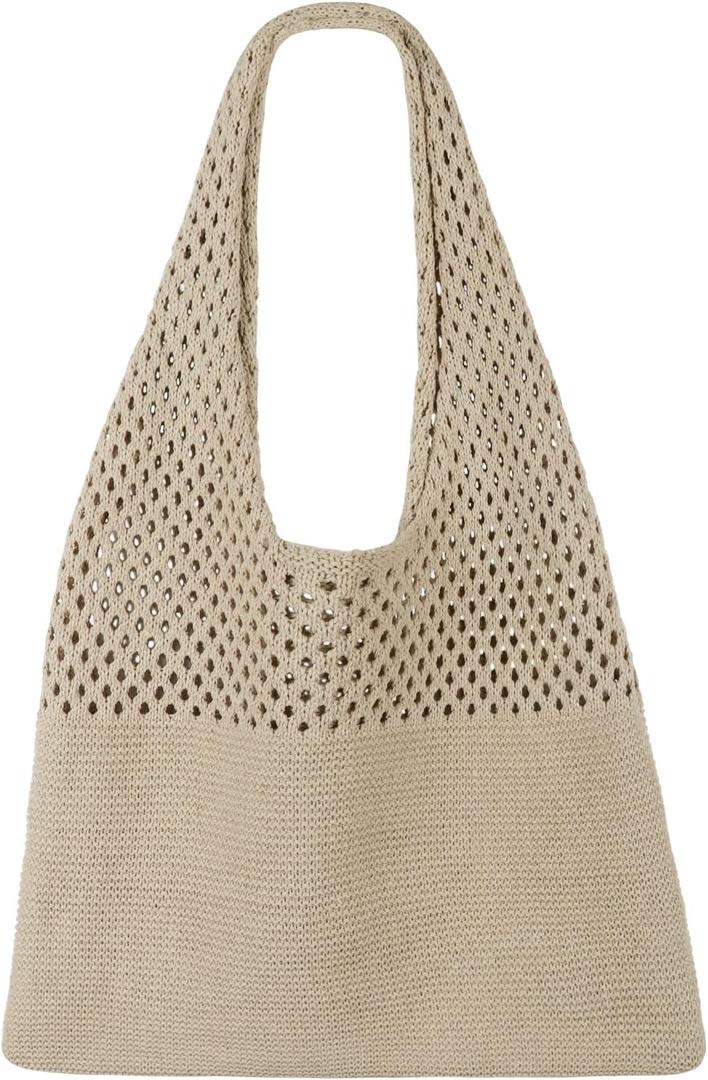 SUOSDEY Crochet Mesh Beach Tote Bag, Knit Summer Vacation Aesthetic Boho Tote Bag for Women