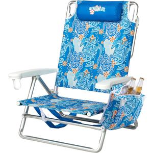 Backpack Beach Chair, Aluminum Lightweight Reclining 5-Position Lounge Chair for Adults Heavy Duty Support 400 LBS Portable Folding with Cooler Bag Camping Chair for Sand Outdoor